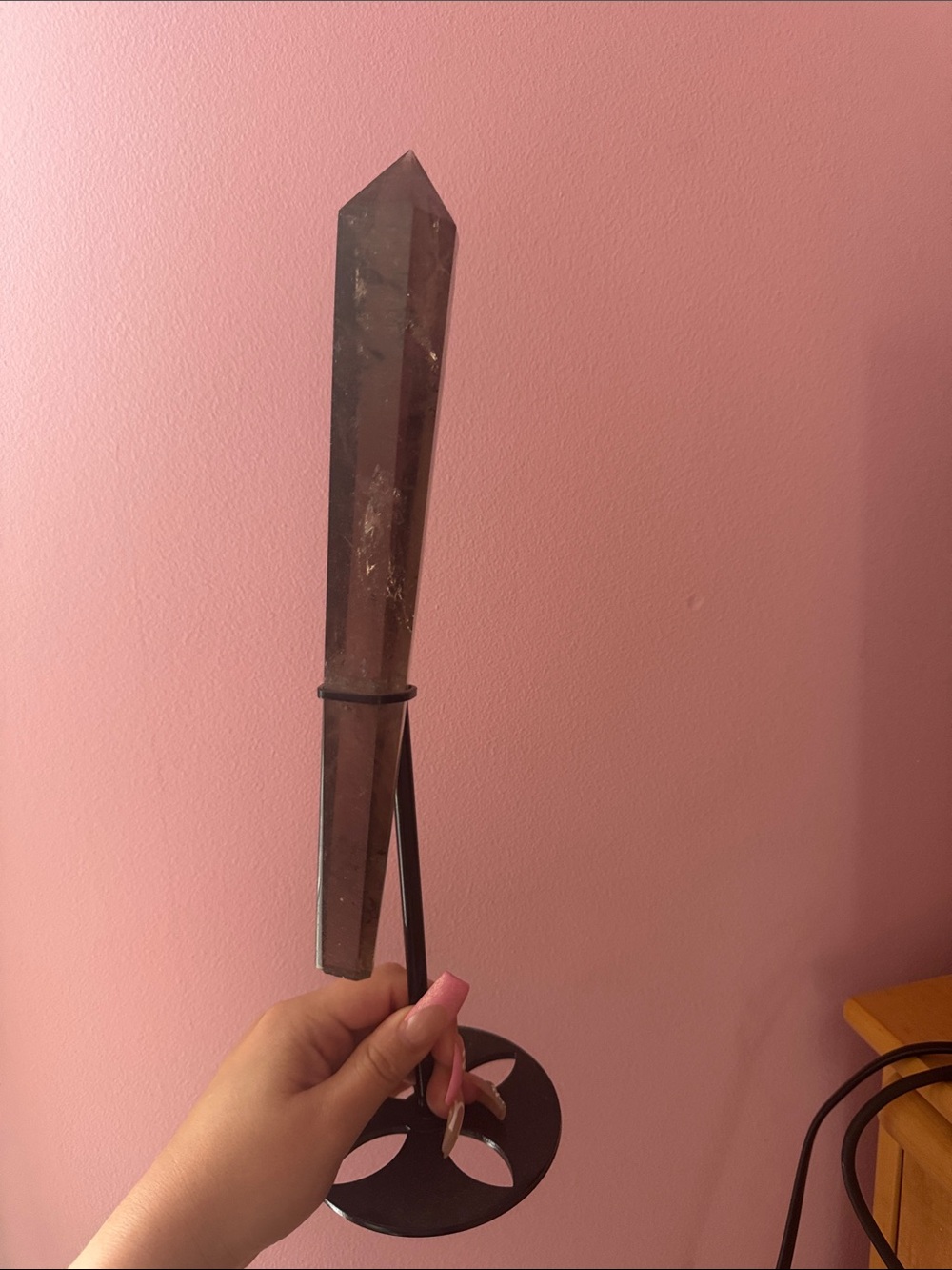 Smoky Quartz Crystal Obelisk on Metal Stand - Unbranded